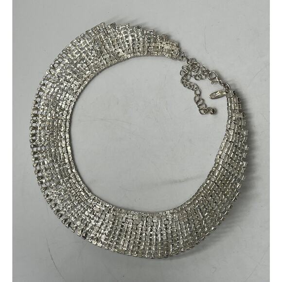 Natasha Crystal Rhinestone Bling Silver Tone Statement Dressy Collar Necklace - Picture 6 of 8